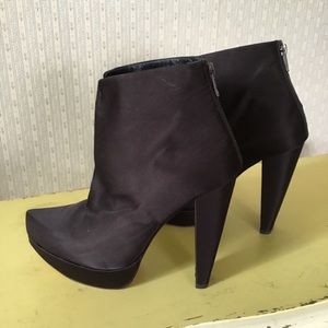 Brown satin heeled ankle boots Doo Ri x LD Tuttle